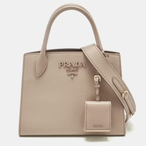 Prada Dusty Pink Saffiano Cuir Leather Small Monochrome Tote, Tote Handbags - Luxury Closet