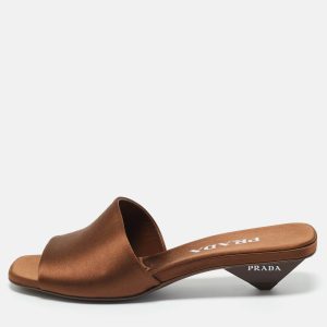 Prada Brown Satin Slide Sandals Size 36.5, Sandals - Luxury Closet