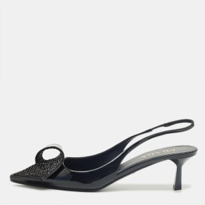 Prada Black Patent Leather Crystal Embellished Slingback Pumps Size 41, Pumps - Luxury Closet