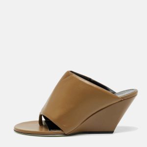 Proenza Schouler Brown Leather Slant Wedge Sandals Size 39, Sandals - Luxury Closet