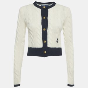 Ralph Lauren White/Blue Cable Knit Cashmere Cardigan XS, Sweaters & Cardigans - Luxury Closet