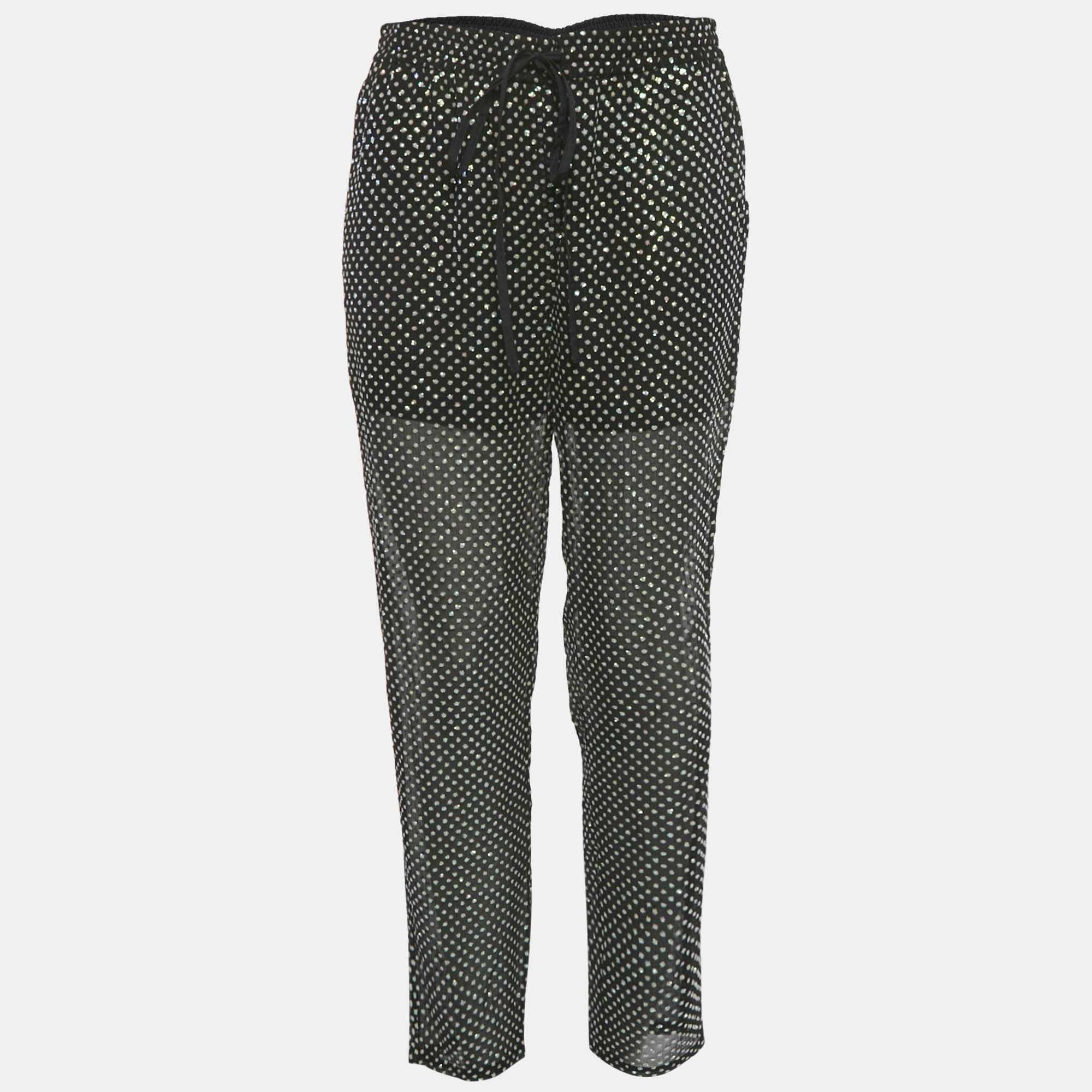 RED Valentino Black Sheer Silk Sequin Drawstring Pants M, Clothing - Luxury Closet