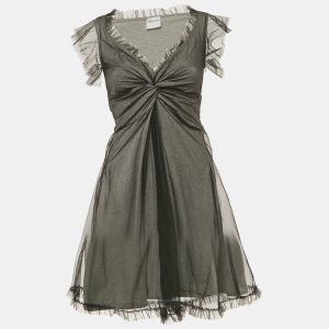 RED Valentino Grey Tulle Sleeveless Mini Dress S, Dresses - Luxury Closet