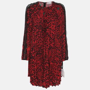 RED Valentino Red Animal Print Stretch Crepe and Lace Long Sleeve Top Dress M, Shirts & Tops - Luxury Closet
