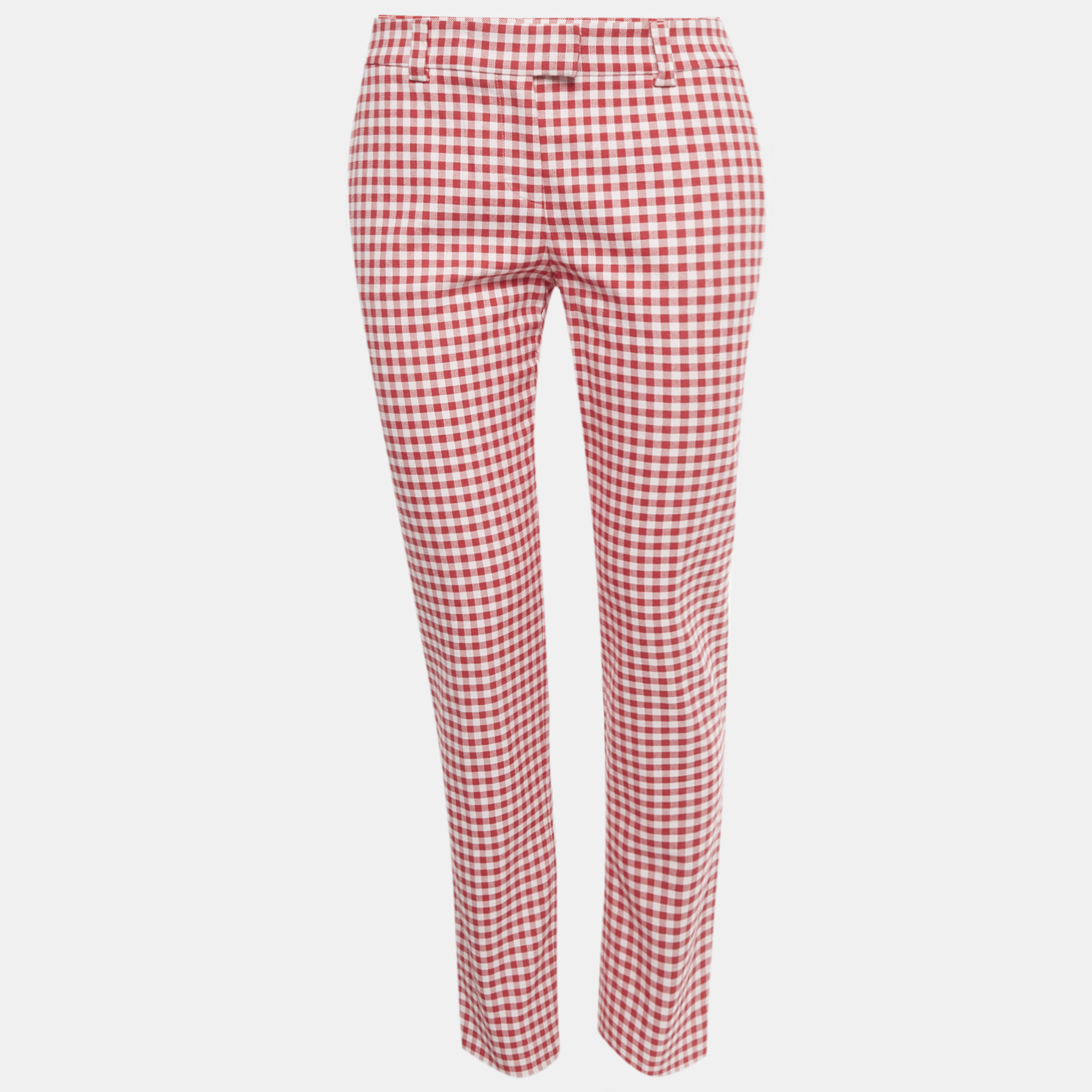 RED Valentino Red Gingham Cotton Trousers M, Clothing - Luxury Closet
