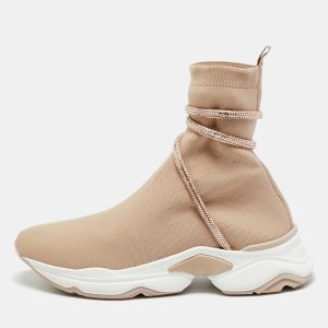 Ren&eacute; Caovilla Cleo Size 40 Beige Knit Fabric Slip On Running Sneakers, Athletic Shoes & Sneakers - Luxury Closet