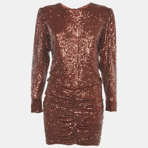 Retrofete Brown Sequin Flynn Ruched Mini Dress S, Dresses - Luxury Closet