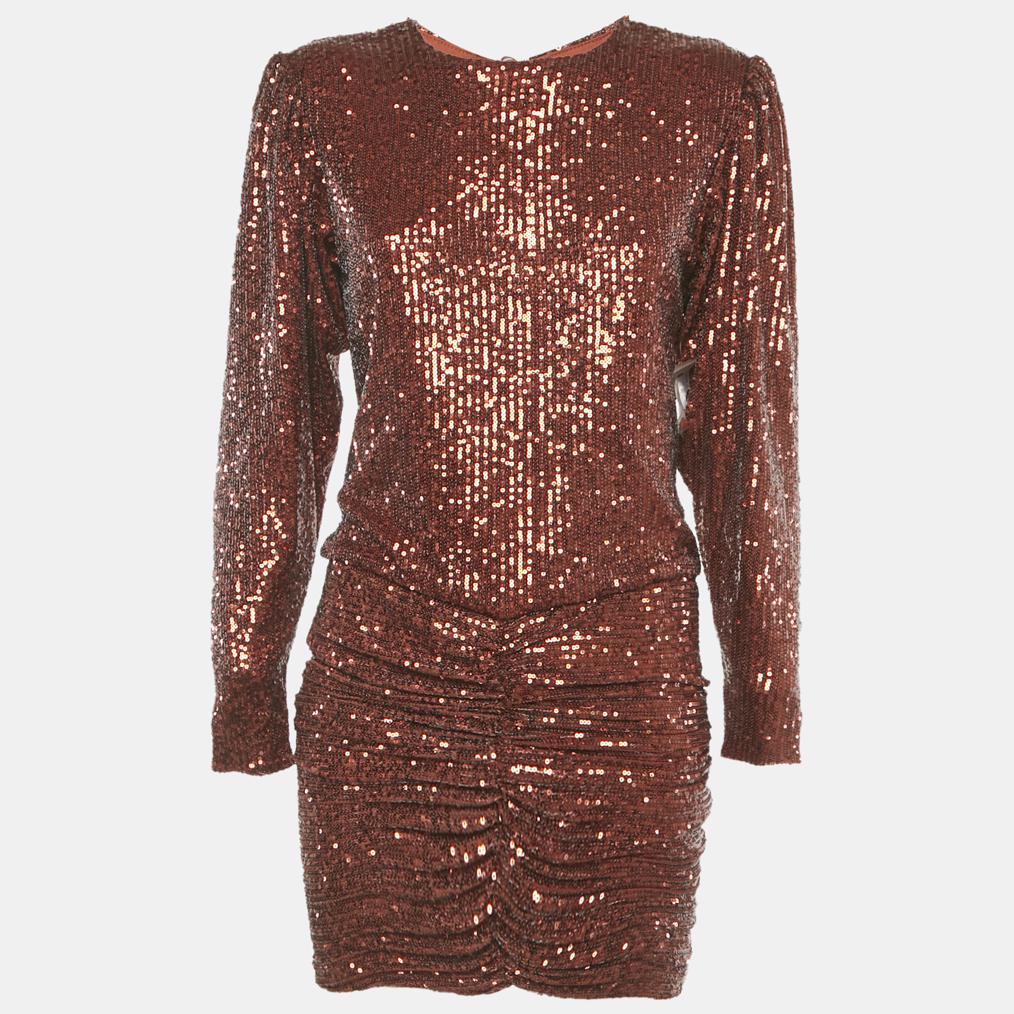 Retrofete Brown Sequin Flynn Ruched Mini Dress S, Dresses - Luxury Closet