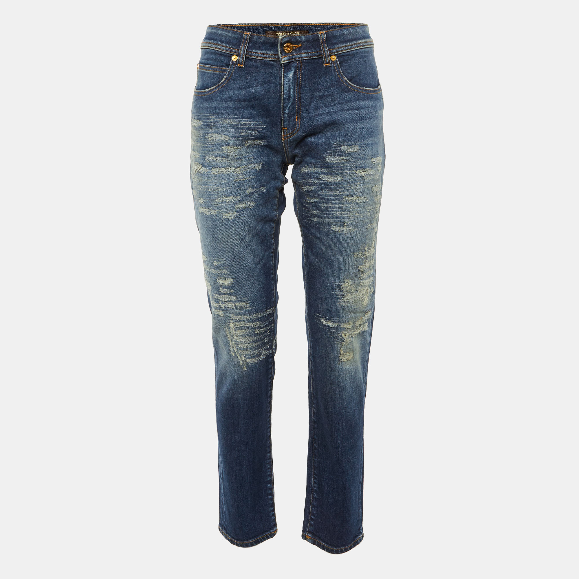 Roberto Cavalli Blue Denim Distressed Skinny Jeans M/Waist 32", Jeans - Luxury Closet