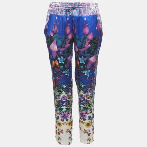 Roberto Cavalli Blue Floral Print Stain Trousers L, Clothing - Luxury Closet