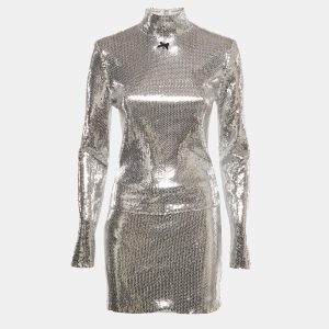 Rotate Birger Christensen Silver Sequin Top and Mini Skirt Set S, Suits - Luxury Closet