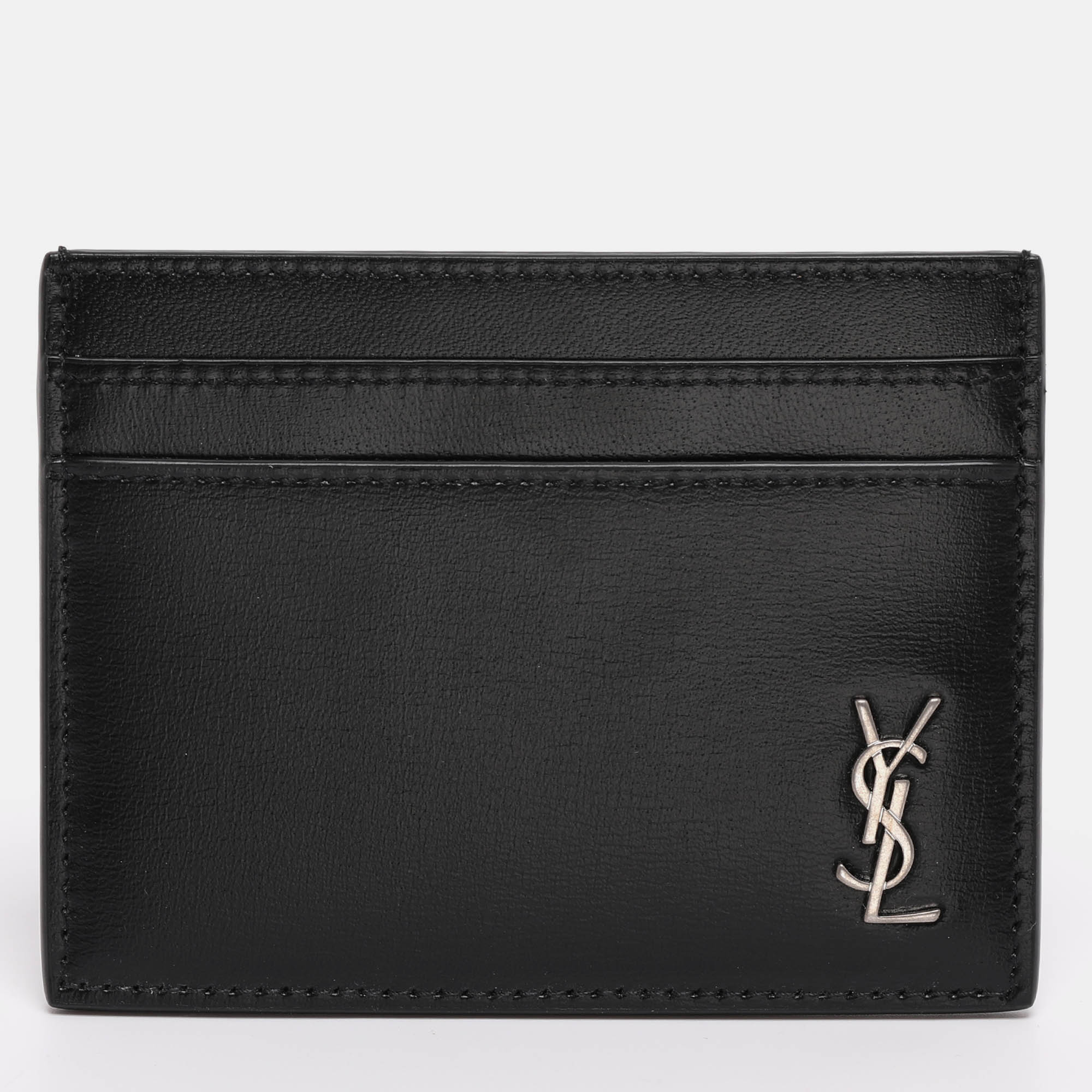 Saint Laurent Paris Cassandre Black Leather Card Holder, Wallets & Money Clips - Luxury Closet