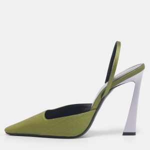 Saint Laurent Green Fabric Blade Slingback Pumps Size 39, Pumps - Luxury Closet
