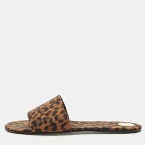 Saint Laurent Brown Leopard Print Grosgrain Carlyle Flat Slides Size 39, Flats - Luxury Closet