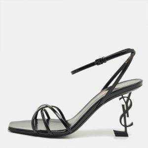 Saint Laurent Black Leather Opyum Ankle Strap Sandals Size 39, Sandals - Luxury Closet