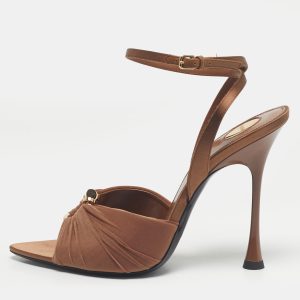 Saint Laurent Brown Satin and Stretch Fabric Lola Ankle Strap Sandals Size 39, Sandals - Luxury Closet