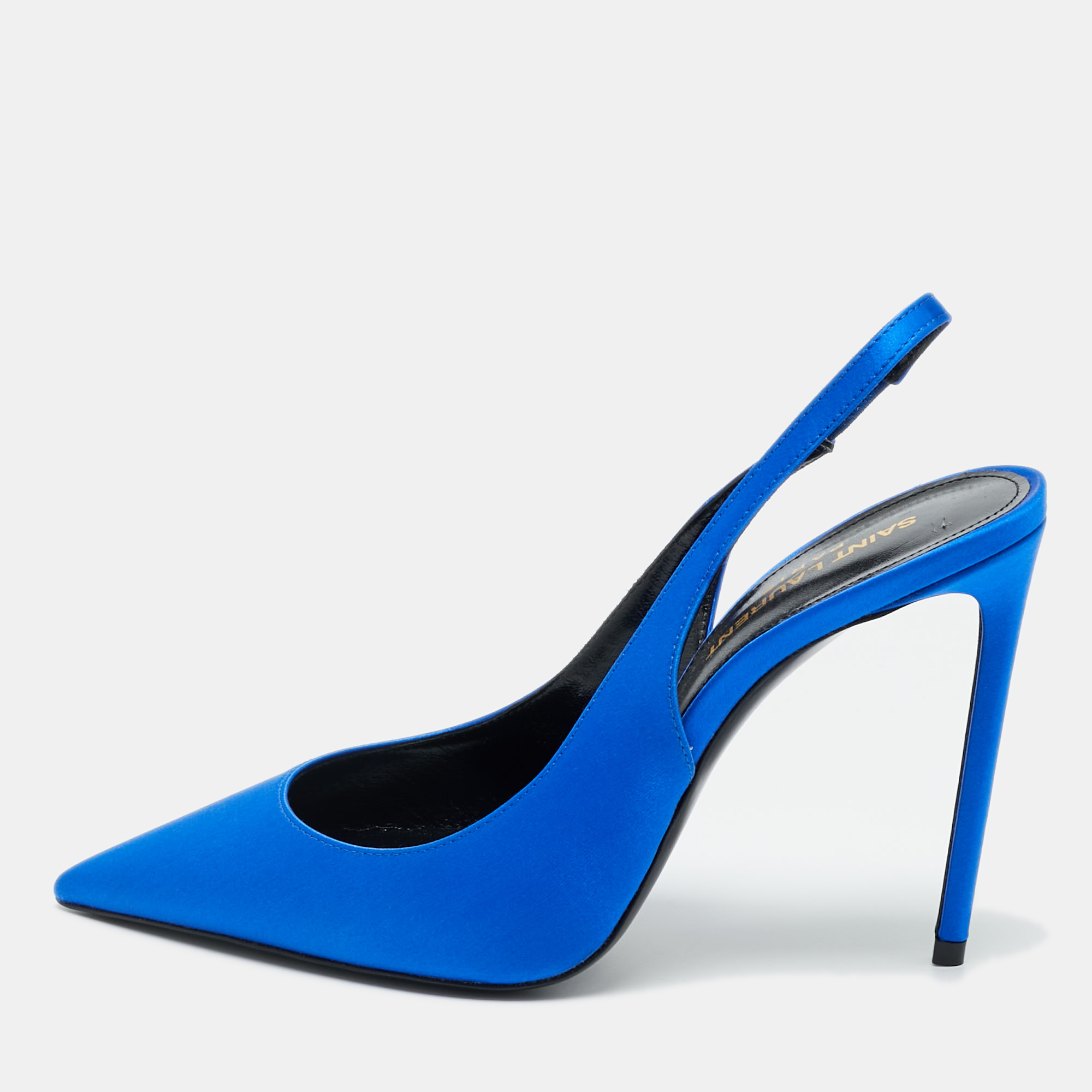 Saint Laurent Blue Satin Zoe Slingback Pumps Size 37.5, Pumps - Luxury Closet