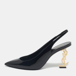 Saint Laurent Black Patent Leather Opyum Slingback Pumps Size 36, Pumps - Luxury Closet