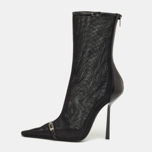 Saint Laurent Black Leather and Mesh Oxalis Ankle Boots Size 39, Boots - Luxury Closet