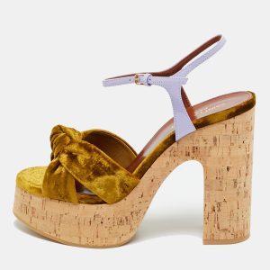 Saint Laurent Gold/Lilac Velvet and Patent Leather Bianca Sandals Size 39, Sandals - Luxury Closet