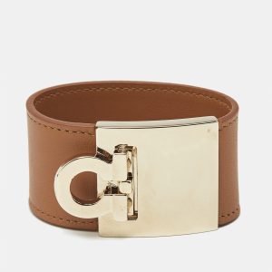 Salvatore Ferragamo Brown Leather Gold Tone Wrap Bracelet, Jewelry - Luxury Closet