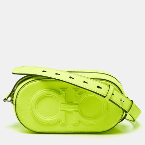 Salvatore Ferragamo Neon Green Leather Double Gancio Crossbody Bag, Handbags - Luxury Closet