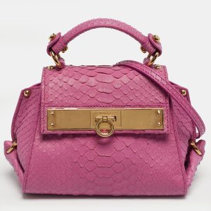 Salvatore Ferragamo Pink Python Mini Sofia Top Handle Bag, Satchels - Luxury Closet