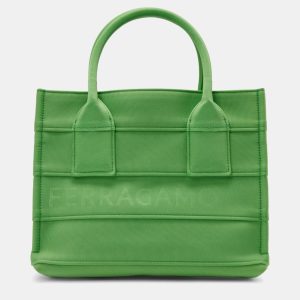 Salvatore Ferragamo S Beach Green Canvas Tote Bag, Tote Handbags - Luxury Closet