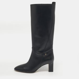 Salvatore Ferragamo Black Leather Torris Knee Length Boots Size 39.5, Boots - Luxury Closet