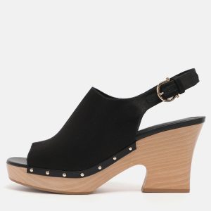 Salvatore Ferragamo Black Satin Wedge Slingback Sandals Size 40.5, Sandals - Luxury Closet