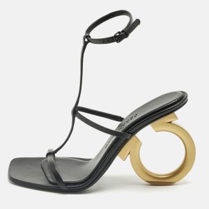Salvatore Ferragamo Black Leather Elina X5 Sandals Size 39.5, Sandals - Luxury Closet