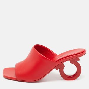 Salvatore Ferragamo Red Leather Astro Slide Sandals Size 38.5, Sandals - Luxury Closet