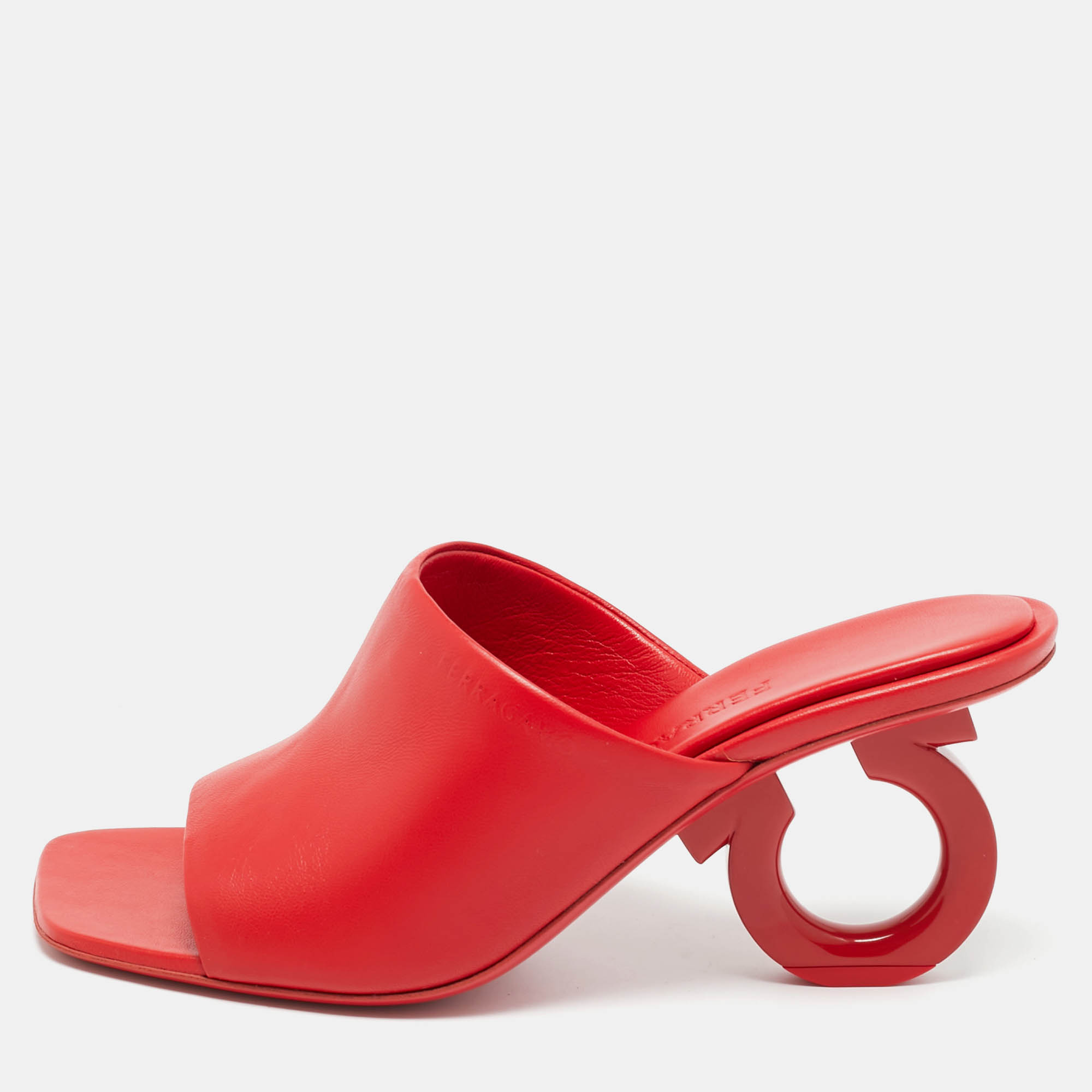 Salvatore Ferragamo Red Leather Astro Slide Sandals Size 38.5, Sandals - Luxury Closet