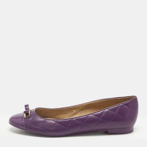 Salvatore Ferragamo Purple Quilted Patent and Leather Bow Ballet Flats Size 40.5, Flats - Luxury Closet