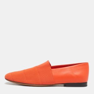 Salvatore Ferragamo Orange Leather Panelled Grosgrain Smoking Slippers Size 38.5, Loafers & Slip-Ons - Luxury Closet