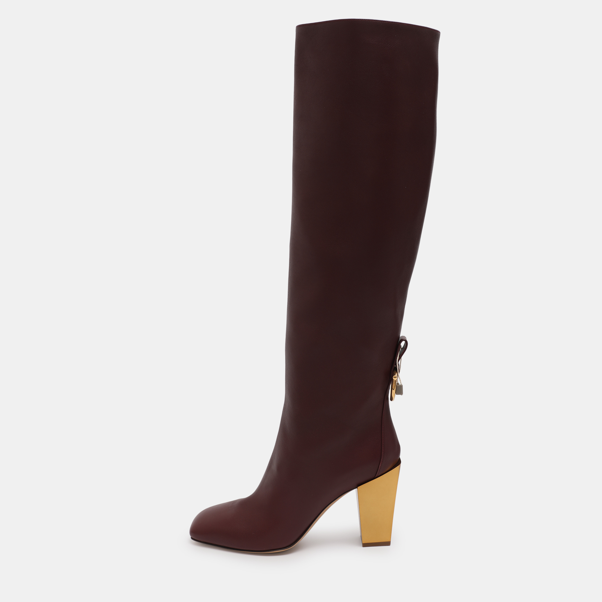 Salvatore Ferragamo Burgundy Leather Blavy Knee Length Boots Size 38.5, Boots - Luxury Closet