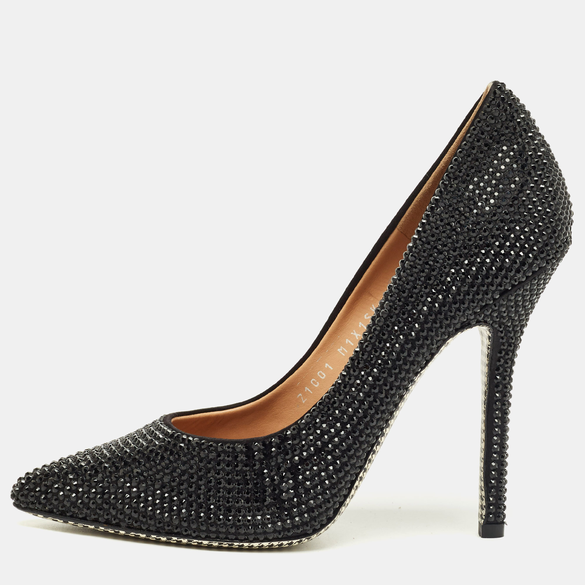 Salvatore Ferragamo Black Satin Crystal Embellished Pointed Toe Pumps Size 37.5, Pumps - Luxury Closet