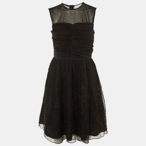 Sandro Black Silk Chiffon Ruffled Mini Dress M, Dresses - Luxury Closet