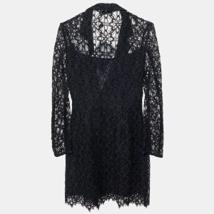 Sandro Navy Blue Lace Nanie Coat Mini Dress S, Dresses - Luxury Closet