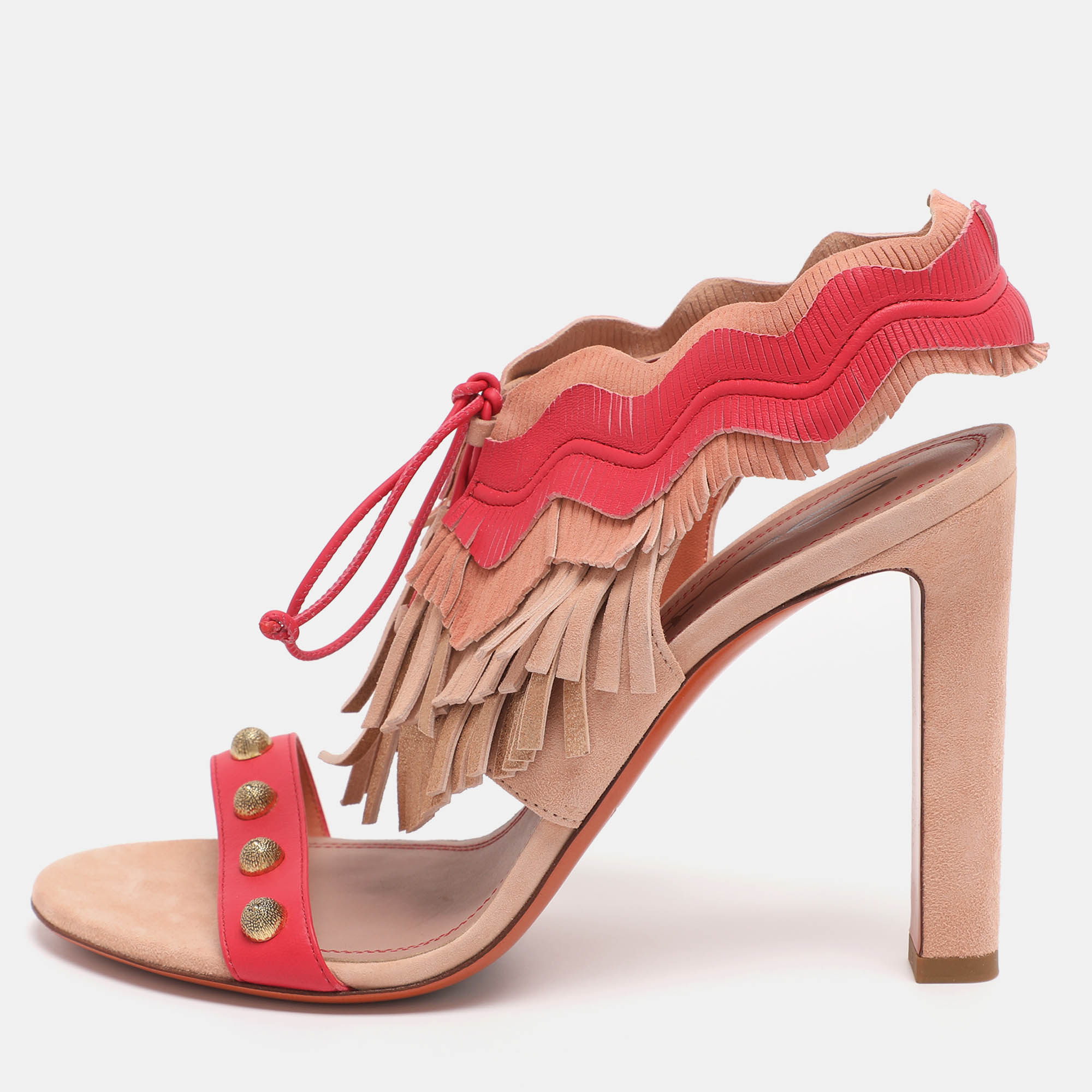 Santoni Multicolor Suede Fringe Lace Up Ankle Wrap Sandals 40, Sandals - Luxury Closet