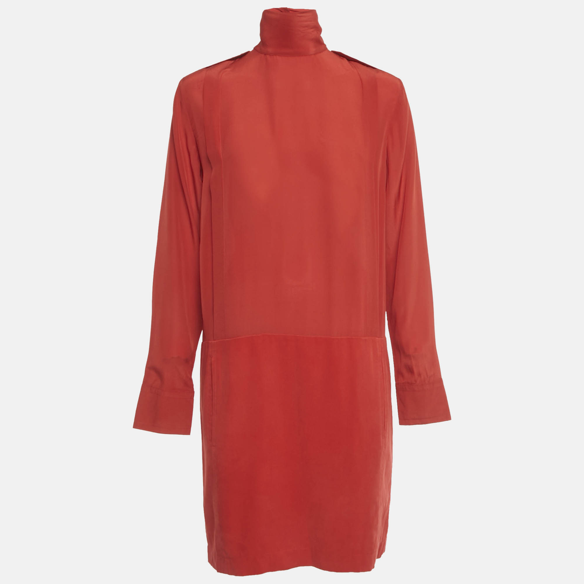 See by Chloé Red Crepe Silk and Crepe Short Dress M, Dresses - Luxury Closet