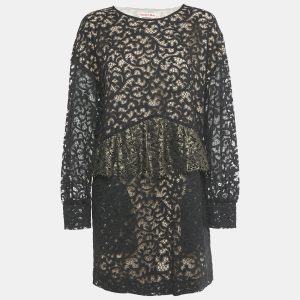 See by Chlo&eacute; Black Lace Frilled Short Dress M, Dresses - Luxury Closet