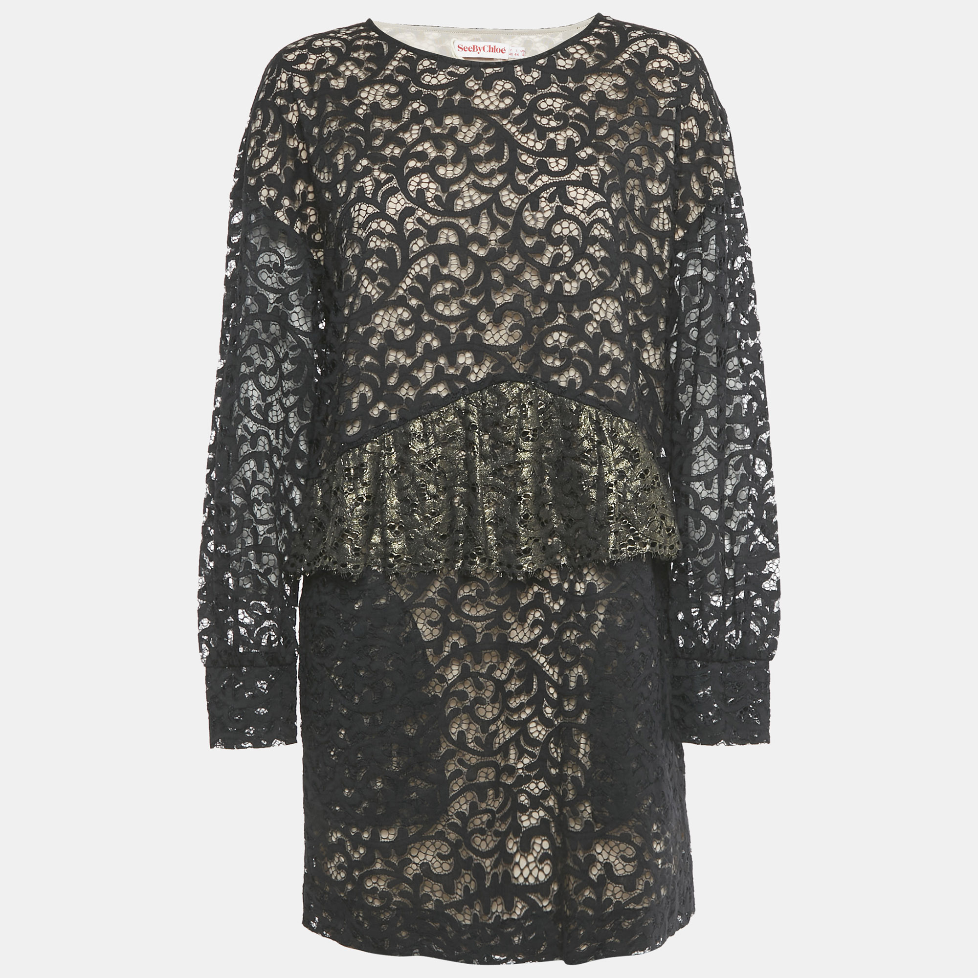 See by Chloé Black Lace Frilled Short Dress M, Dresses - Luxury Closet