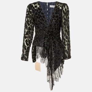 Self-Portrait Black Lurex Devore Twisted Peplum Top M, Shirts & Tops - Luxury Closet