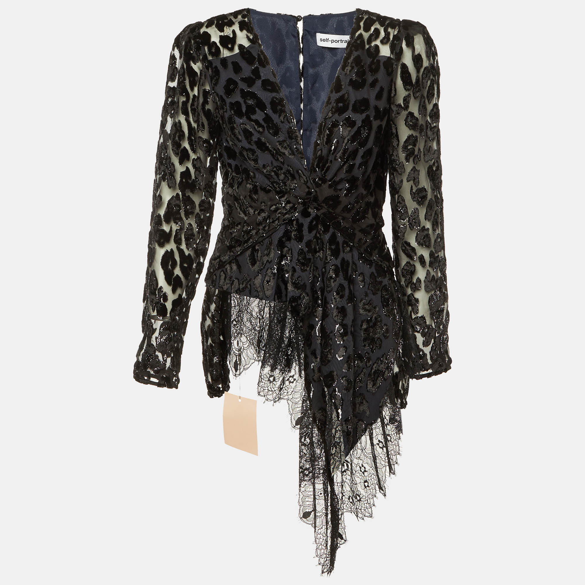 Self-Portrait Black Lurex Devore Twisted Peplum Top M, Shirts & Tops - Luxury Closet