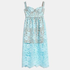 Self Potrait Blue Cord Lace Diamante Blue Lace Midi Dress, Dresses - Luxury Closet