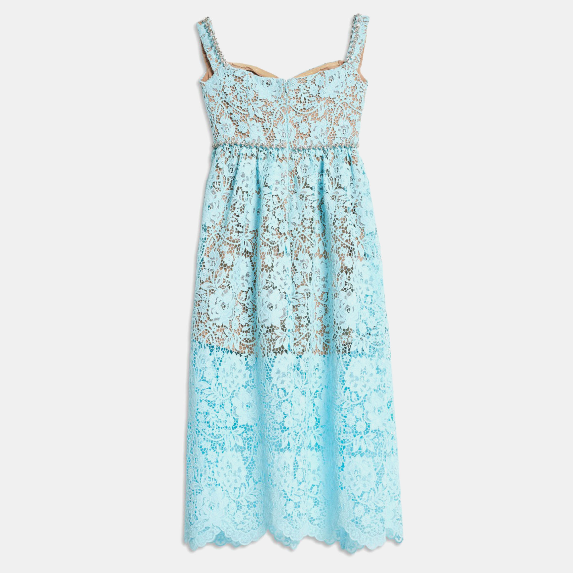 Self Potrait Blue Cord Lace Diamante Blue Lace Midi Dress, Dresses - Luxury Closet