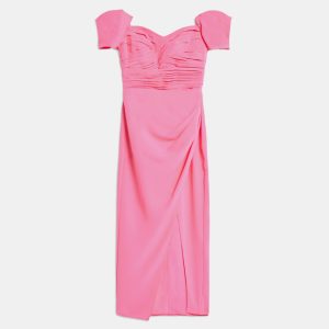 Self Potrait Bright Pink Iris Cotton Midi Dress, Dresses - Luxury Closet