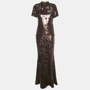 Self-Portrait Brown Sequin Maxi Dress M, Dresses - Luxury Closet