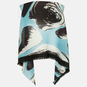 Solace London Blue/Black Abstract Print Crepe Pleated Svana Corset Top M, Shirts & Tops - Luxury Closet